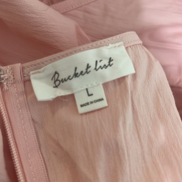 Elegant pale Pink Ruffle Dress Midi Exaggerated short ruffle sleeves tier hem L - Picture 14 of 16